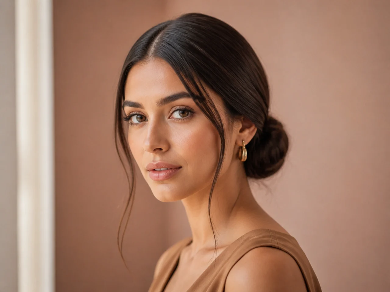 A low bun with a centre part