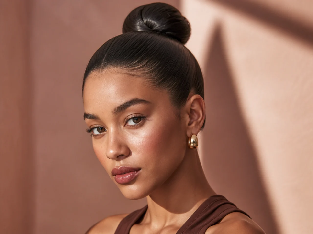 A slicked high bun