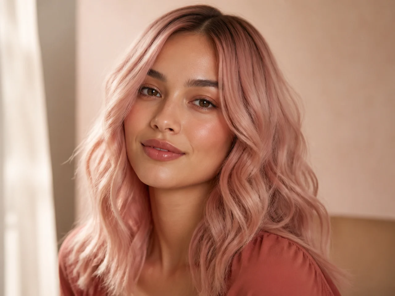 A soft pink wash over light hair