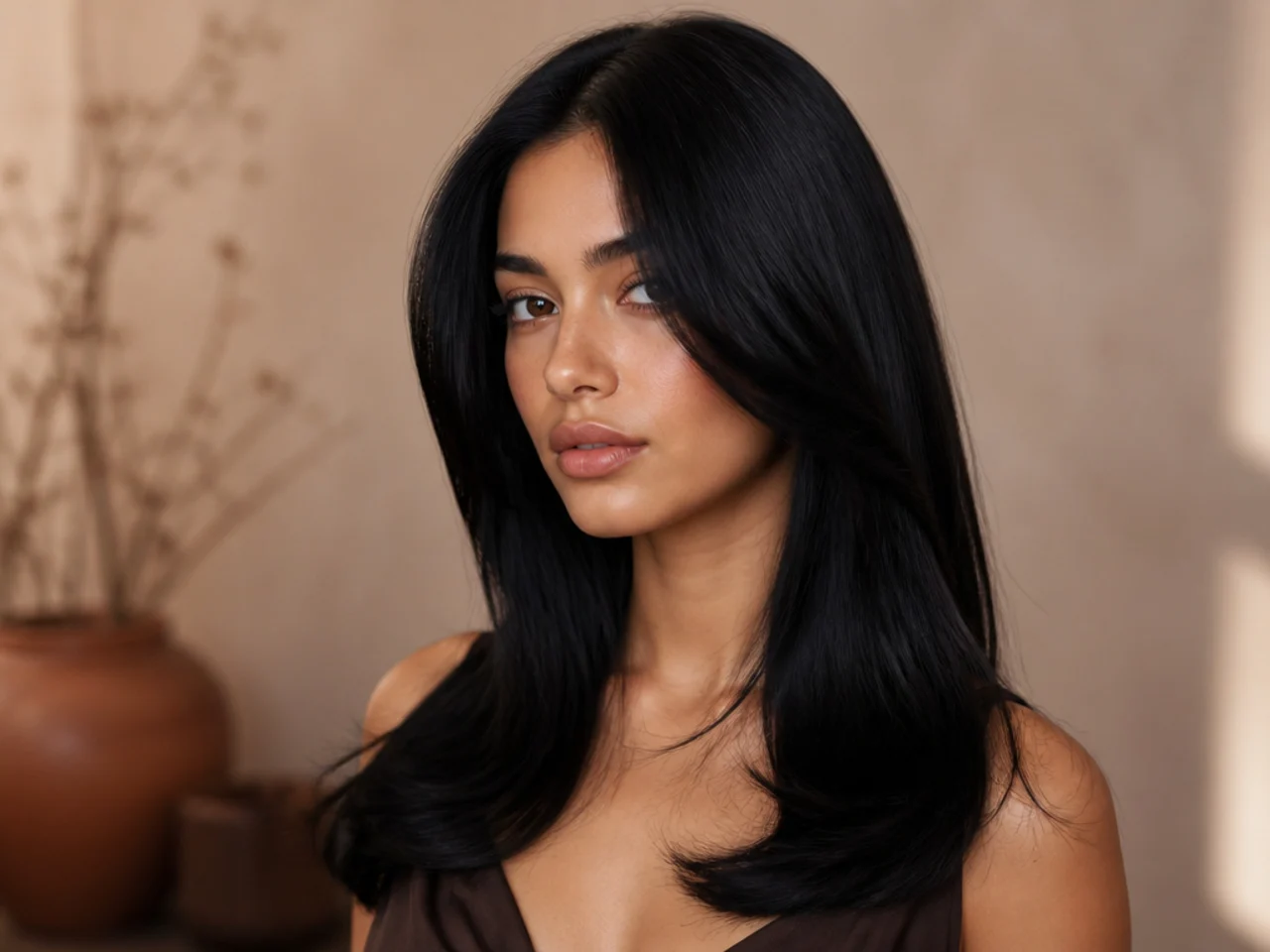 Jet black hair