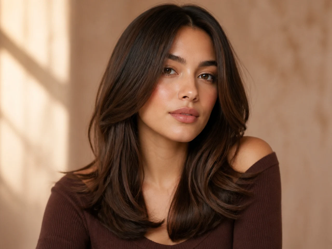 Freshly glossed low-contrast hair