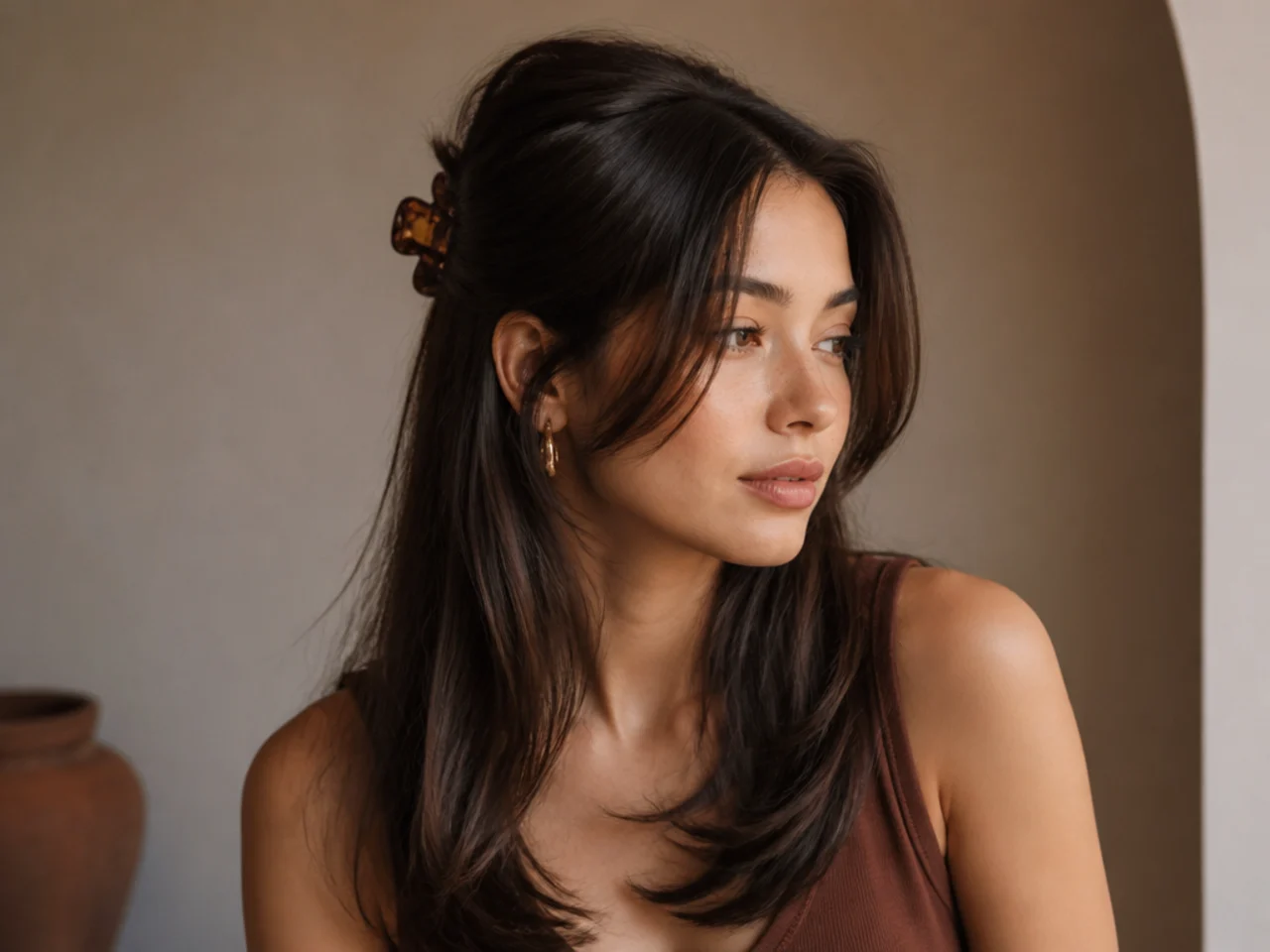 A half-up claw clip style