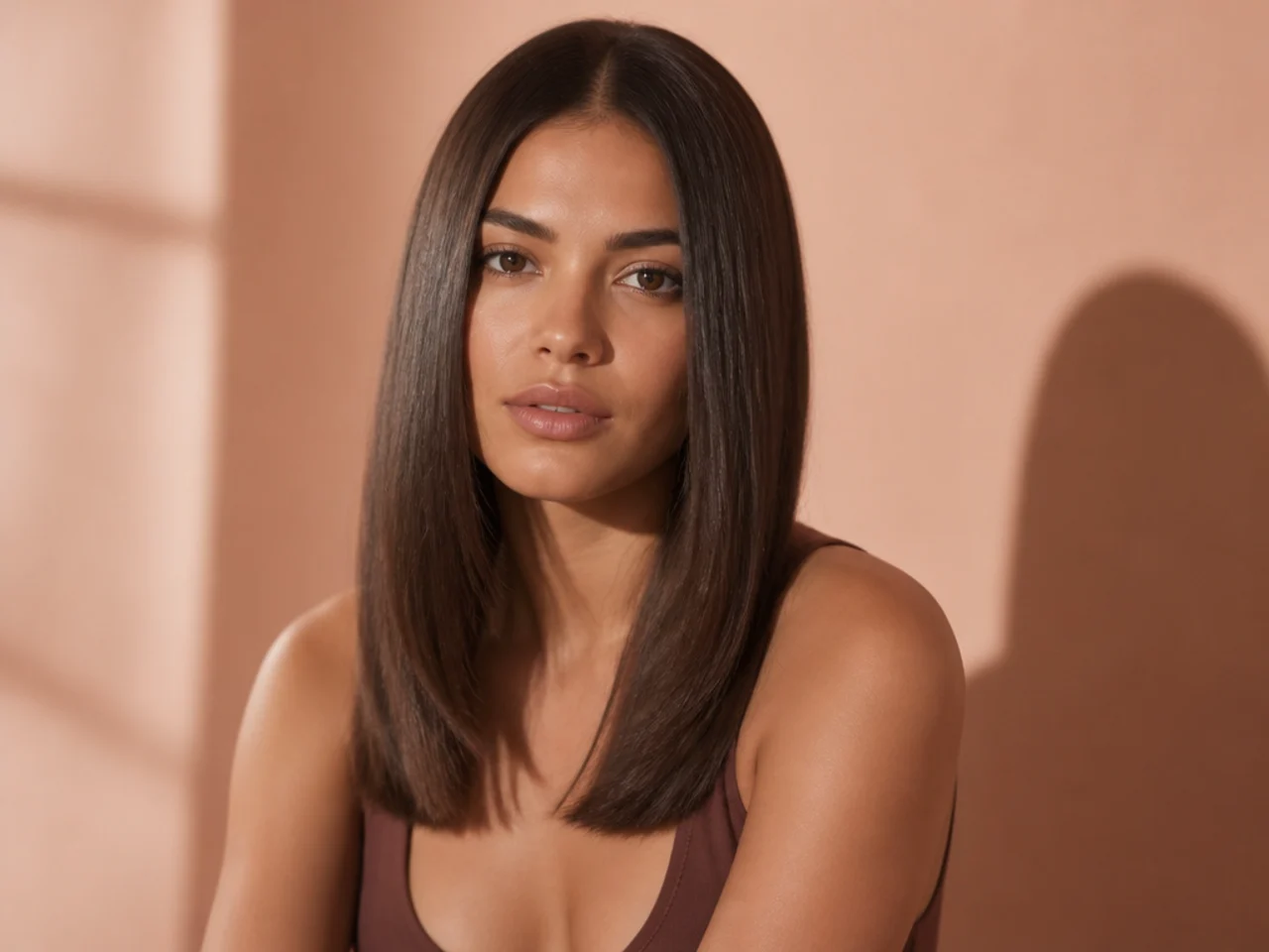 Straightened middle-parted hair
