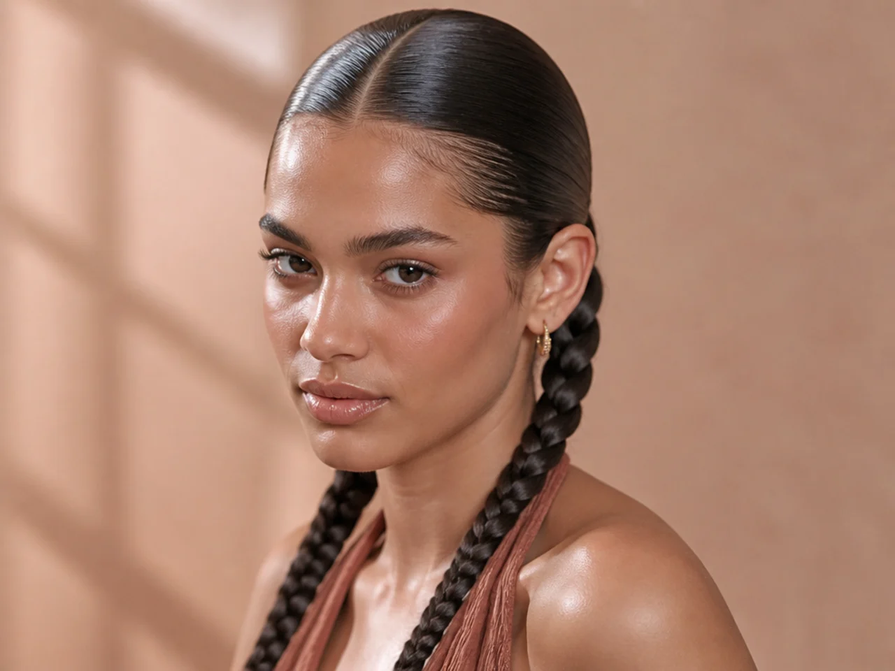 Two slicked-back braids