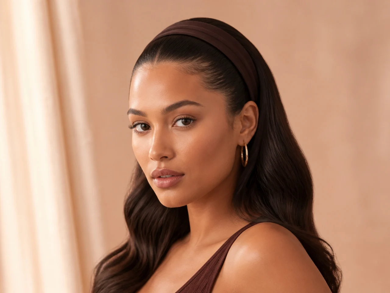 A headband over a slicked front