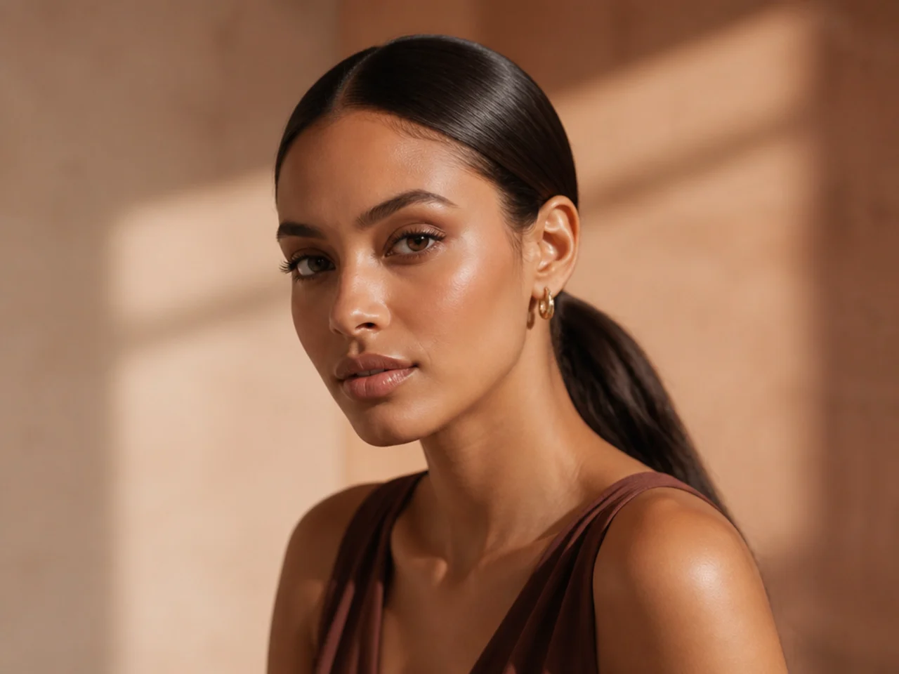 A slicked low ponytail