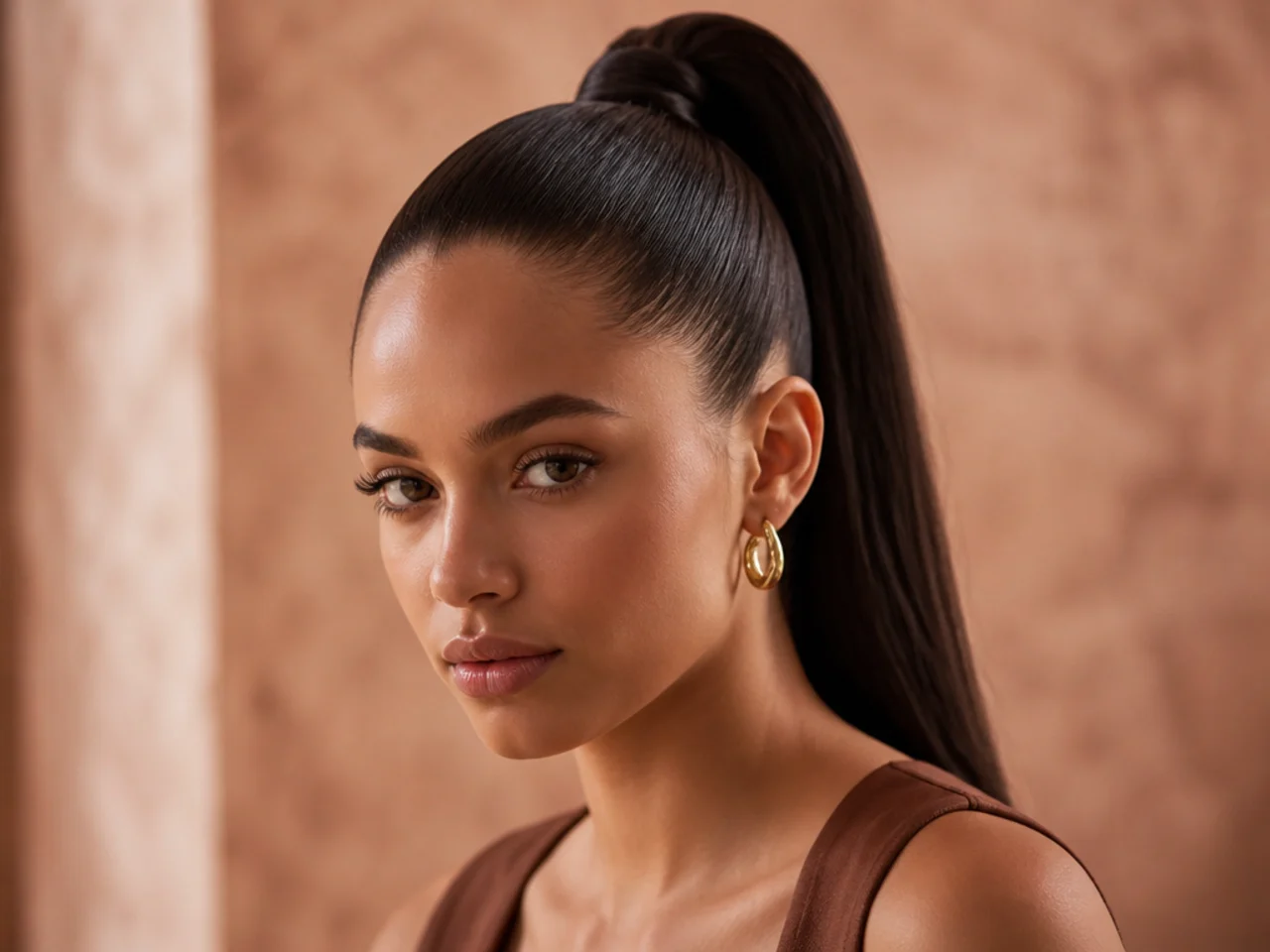 A slicked high ponytail