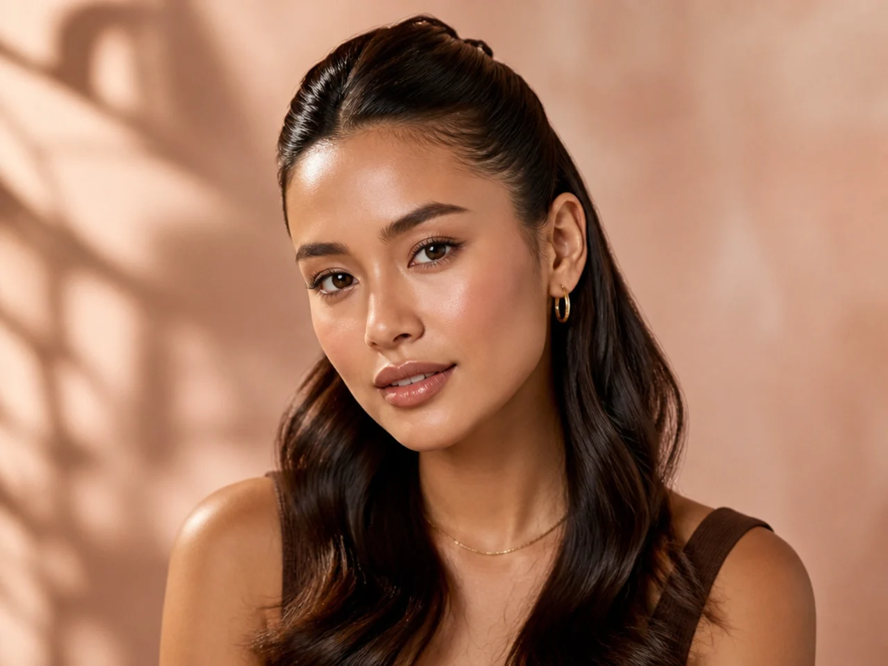 A slicked half-up style