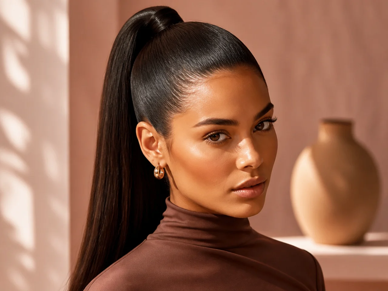 A high slicked ponytail
