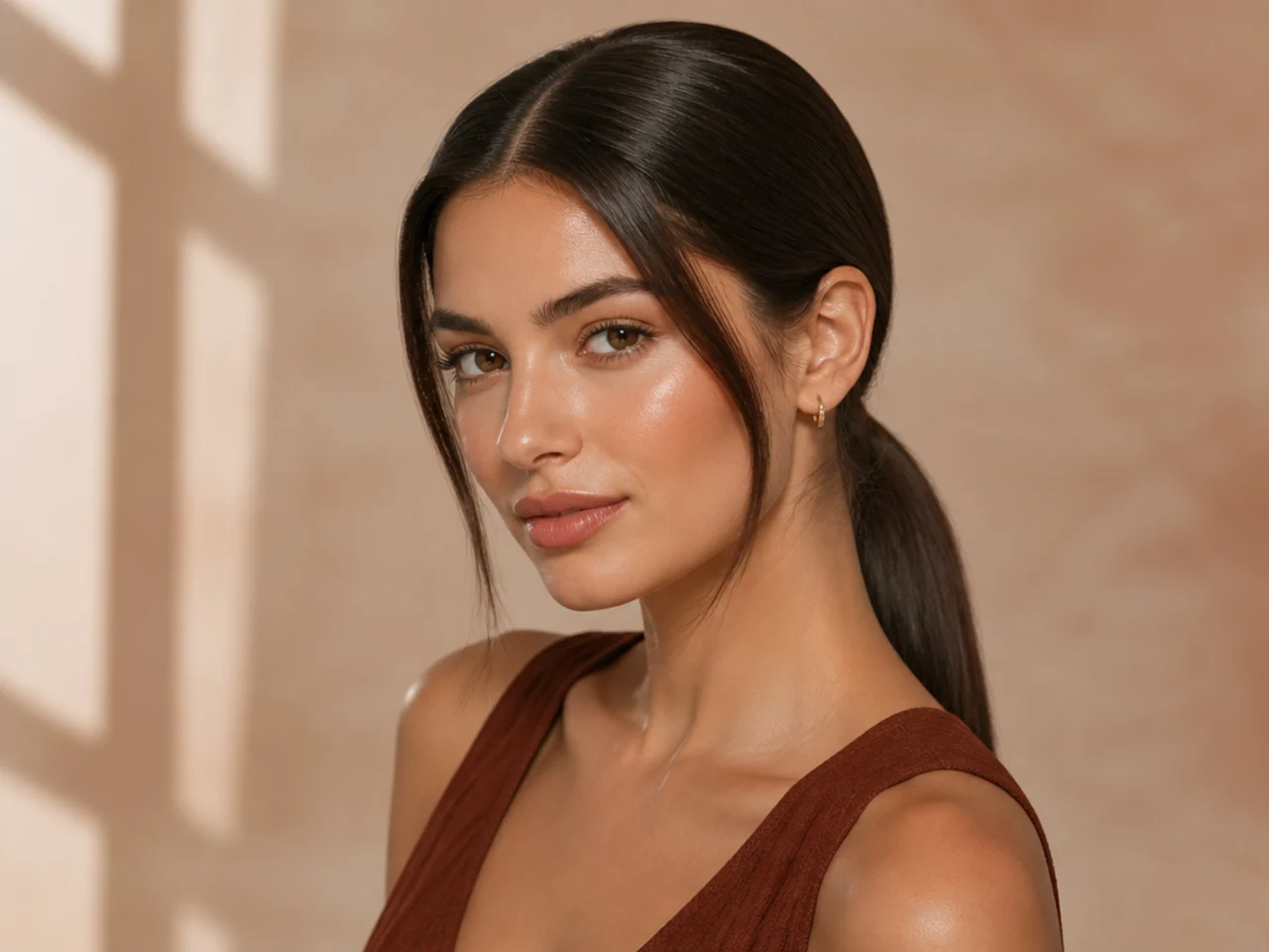 A low ponytail with a centre part
