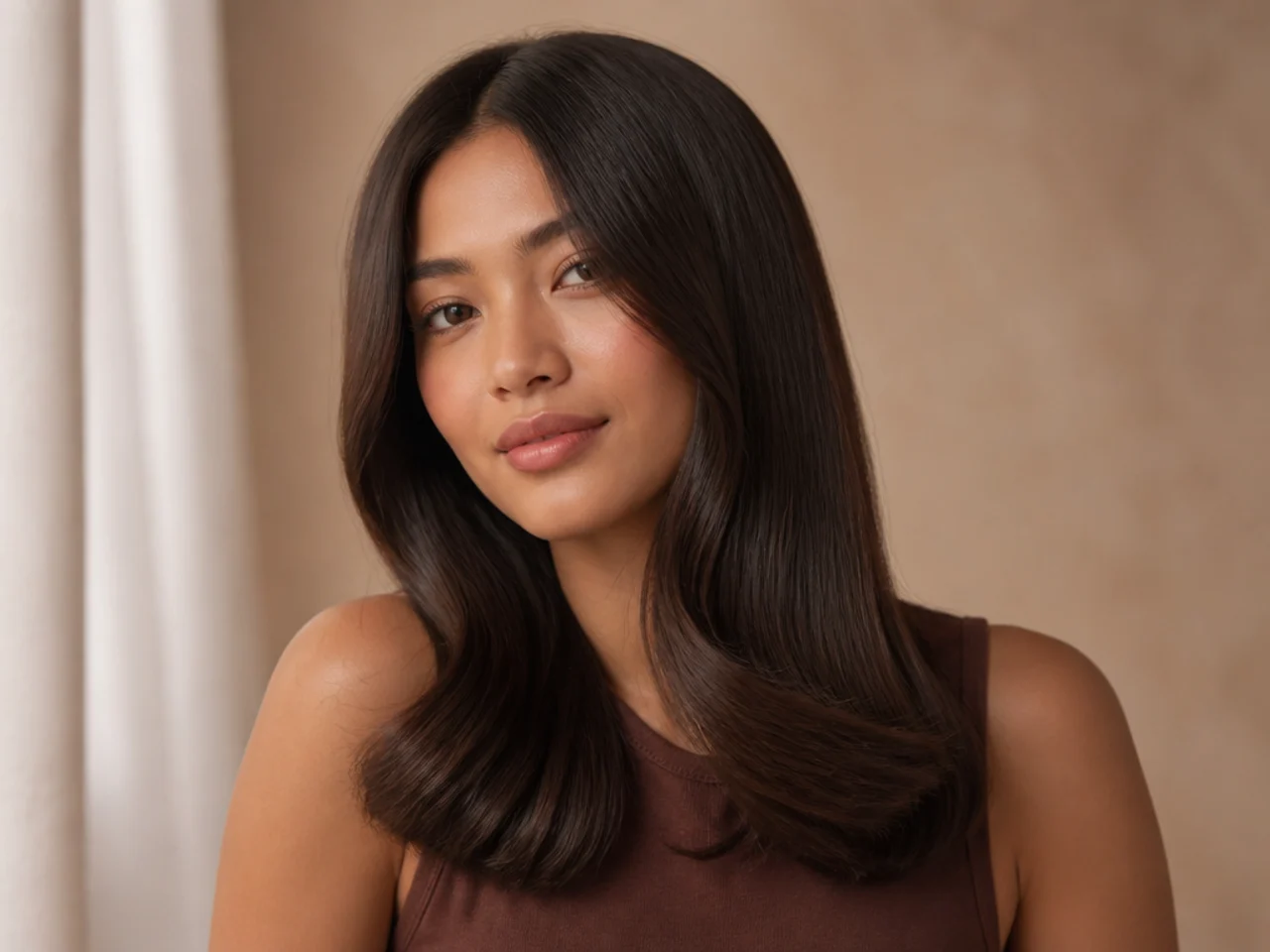 Hair with a single soft bend through the mid-length