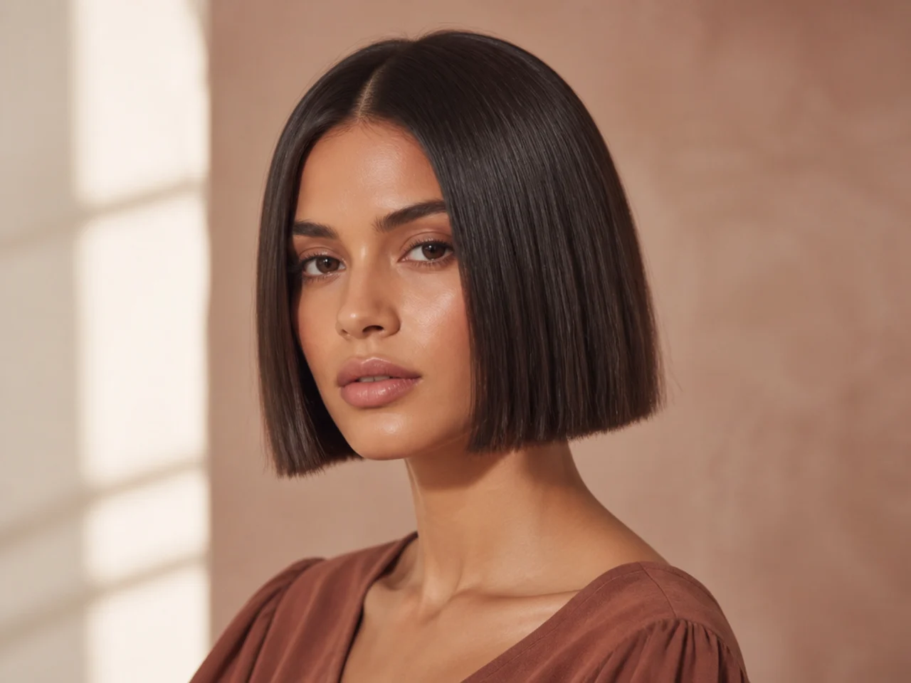 A blunt bob with a centre part