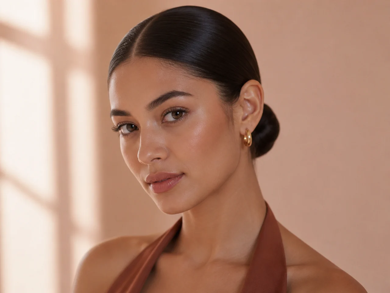 A slicked-back low bun