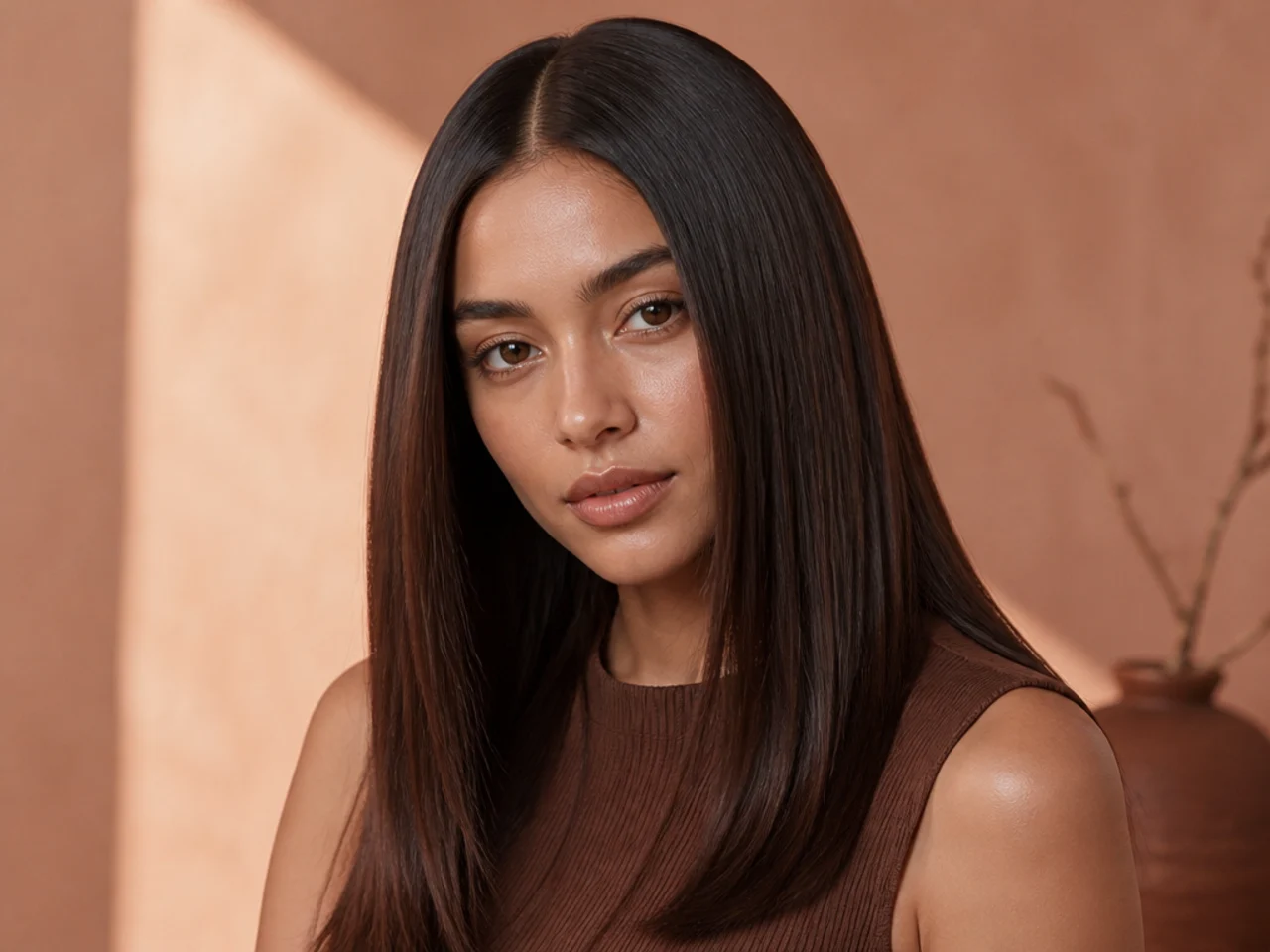 Sleek middle-parted straight hair