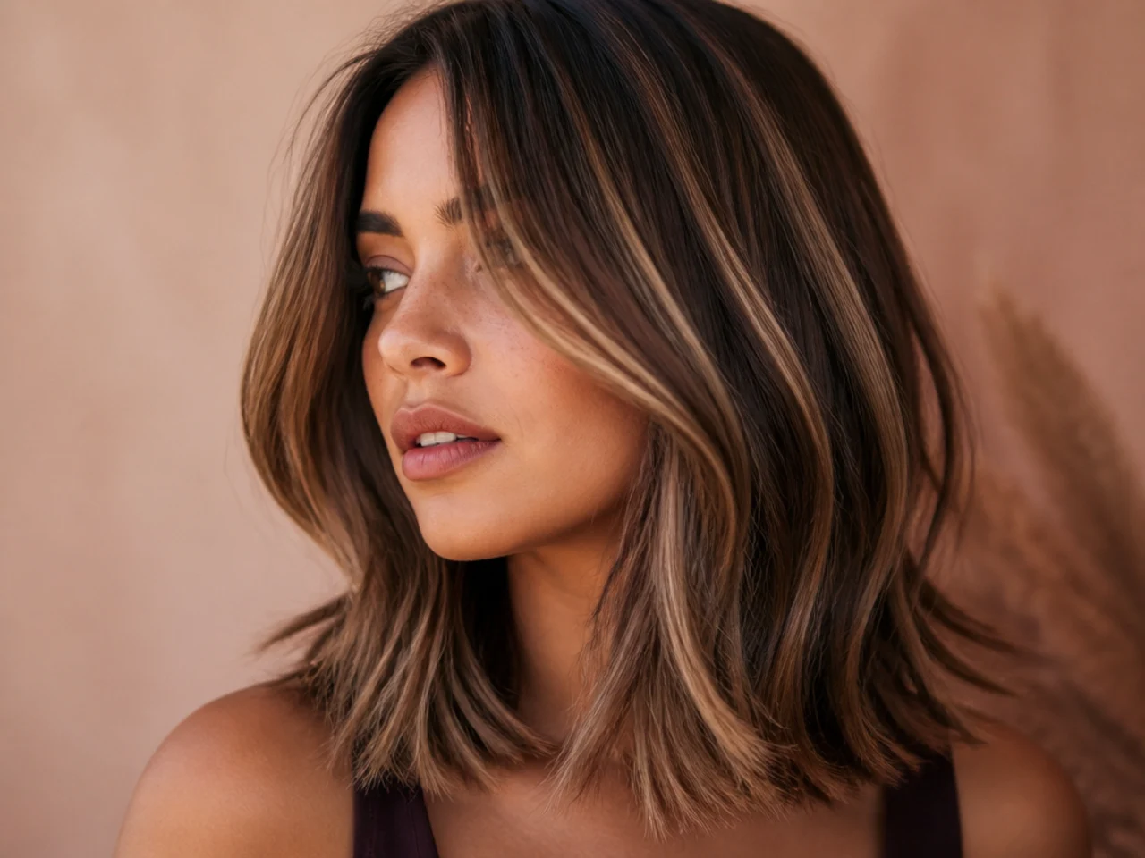 High-contrast highlights breaking up hair colour