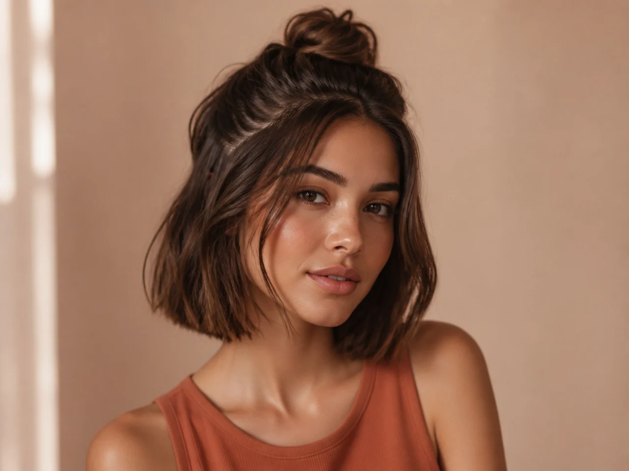 A half up on bob-length hair