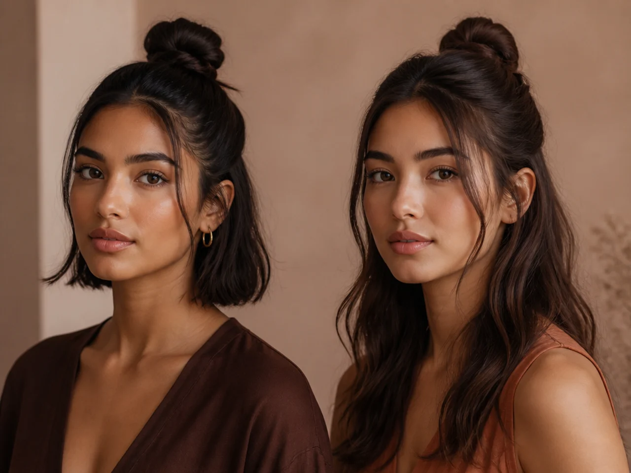 A small top knot compared with a full half-up