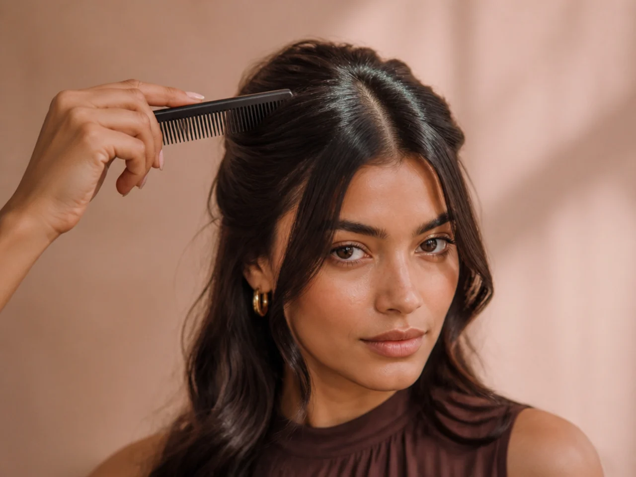 A comb smoothing the top section of a half up