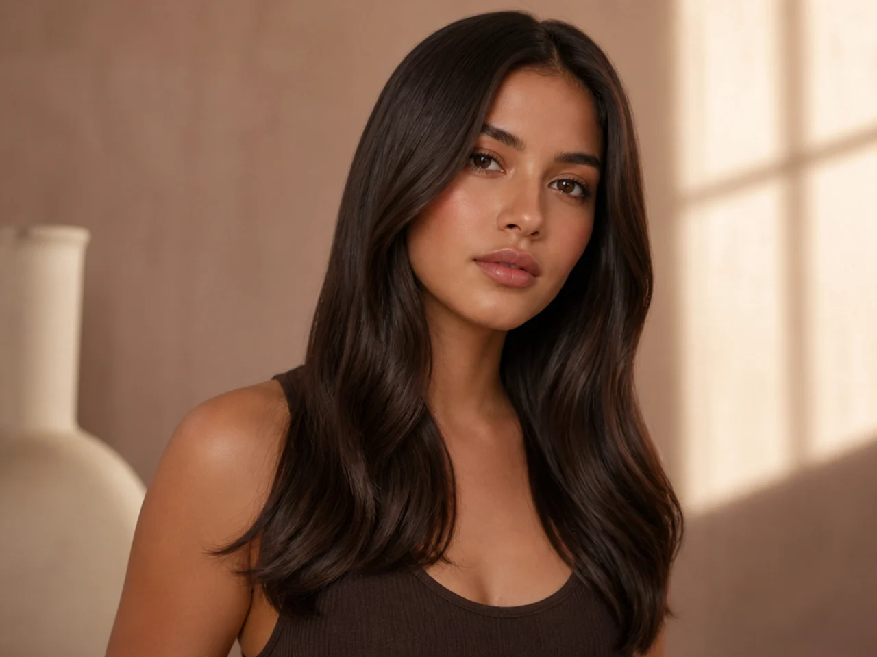 Long cool-toned brunette hair