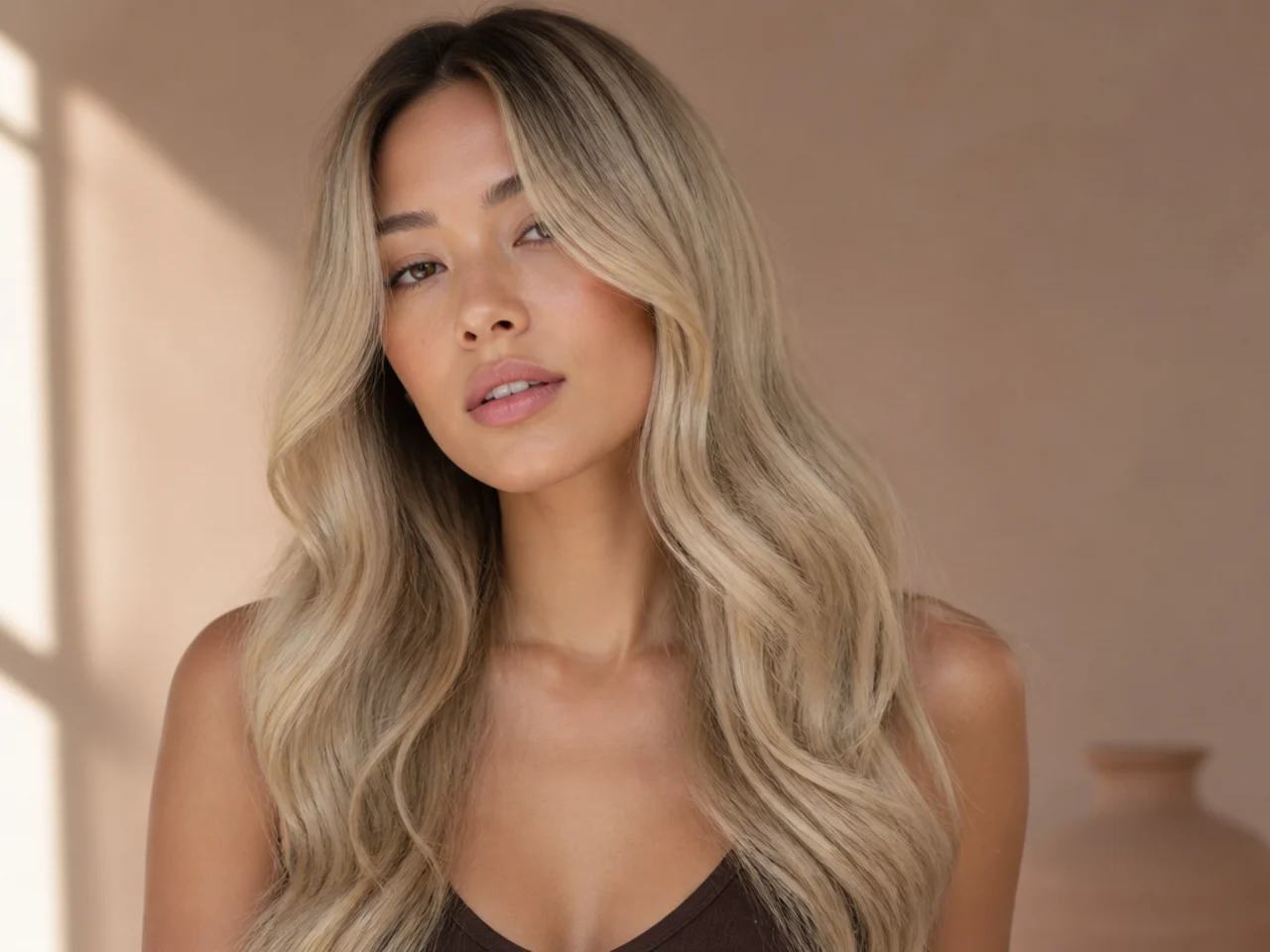 Long low-contrast blonde hair