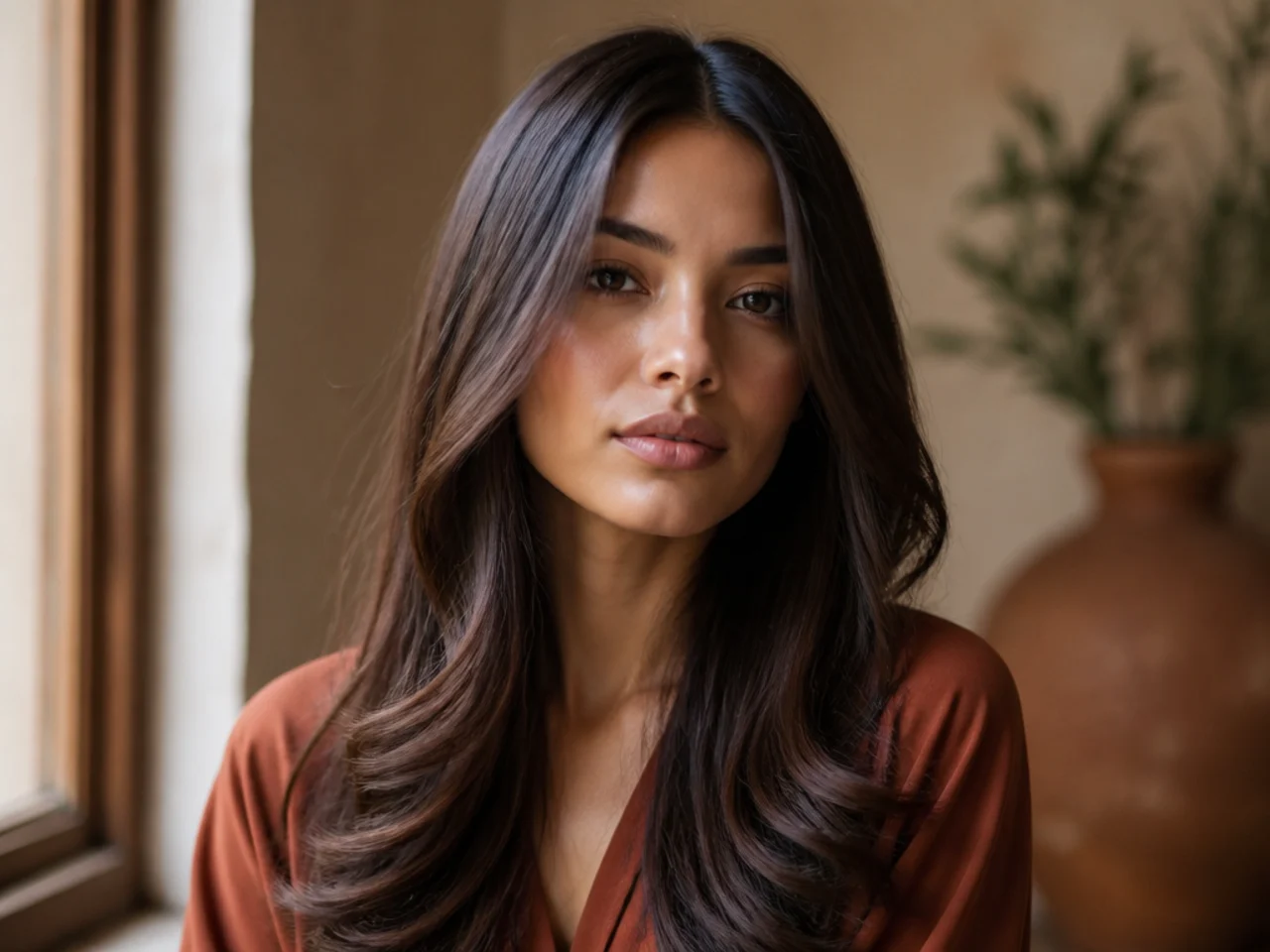Long hair with a centre part