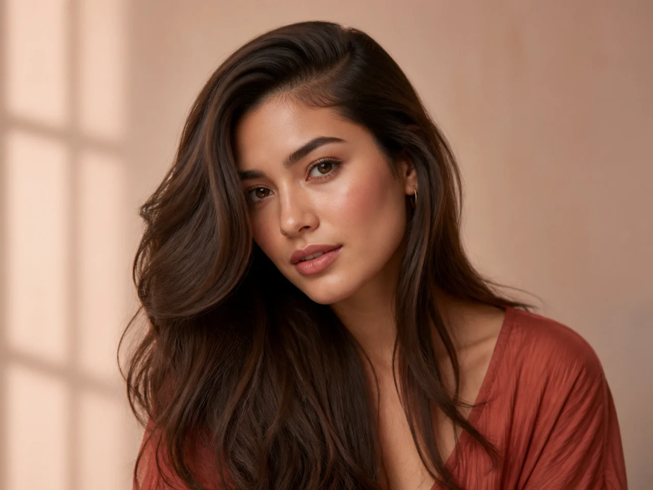 Long hair with a deep side part