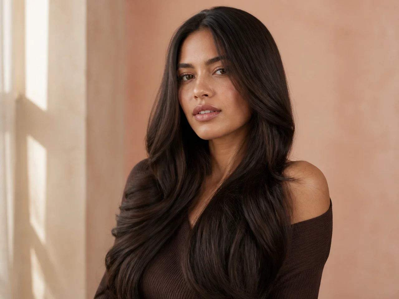 Long espresso-coloured hair