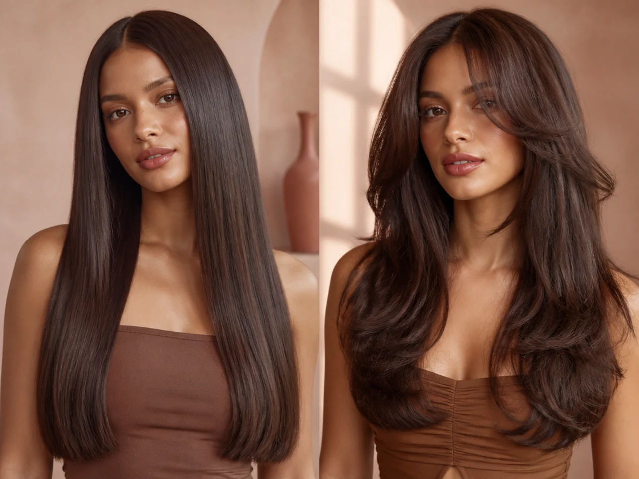 Long hair with minimal layering compared with heavy layering