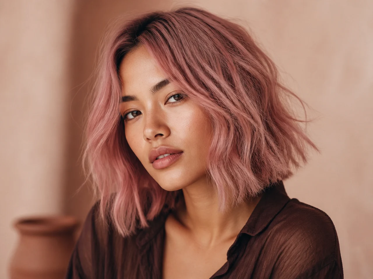 Pink hair with undone texture