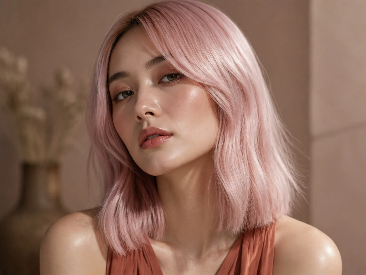 Freshly applied pastel pink hair