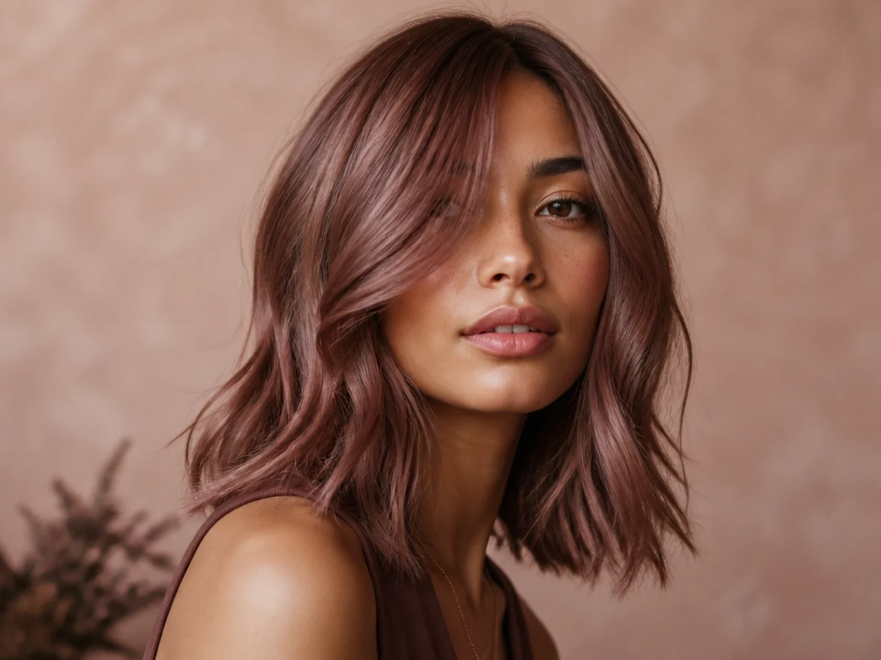 Hair with a pink-toned gloss