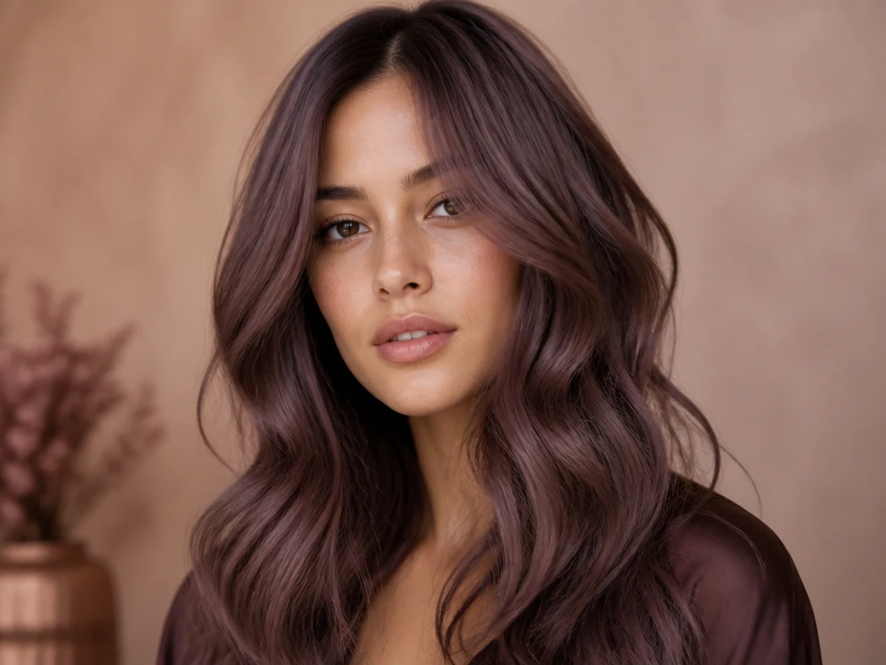 Mauve-toned brunette hair