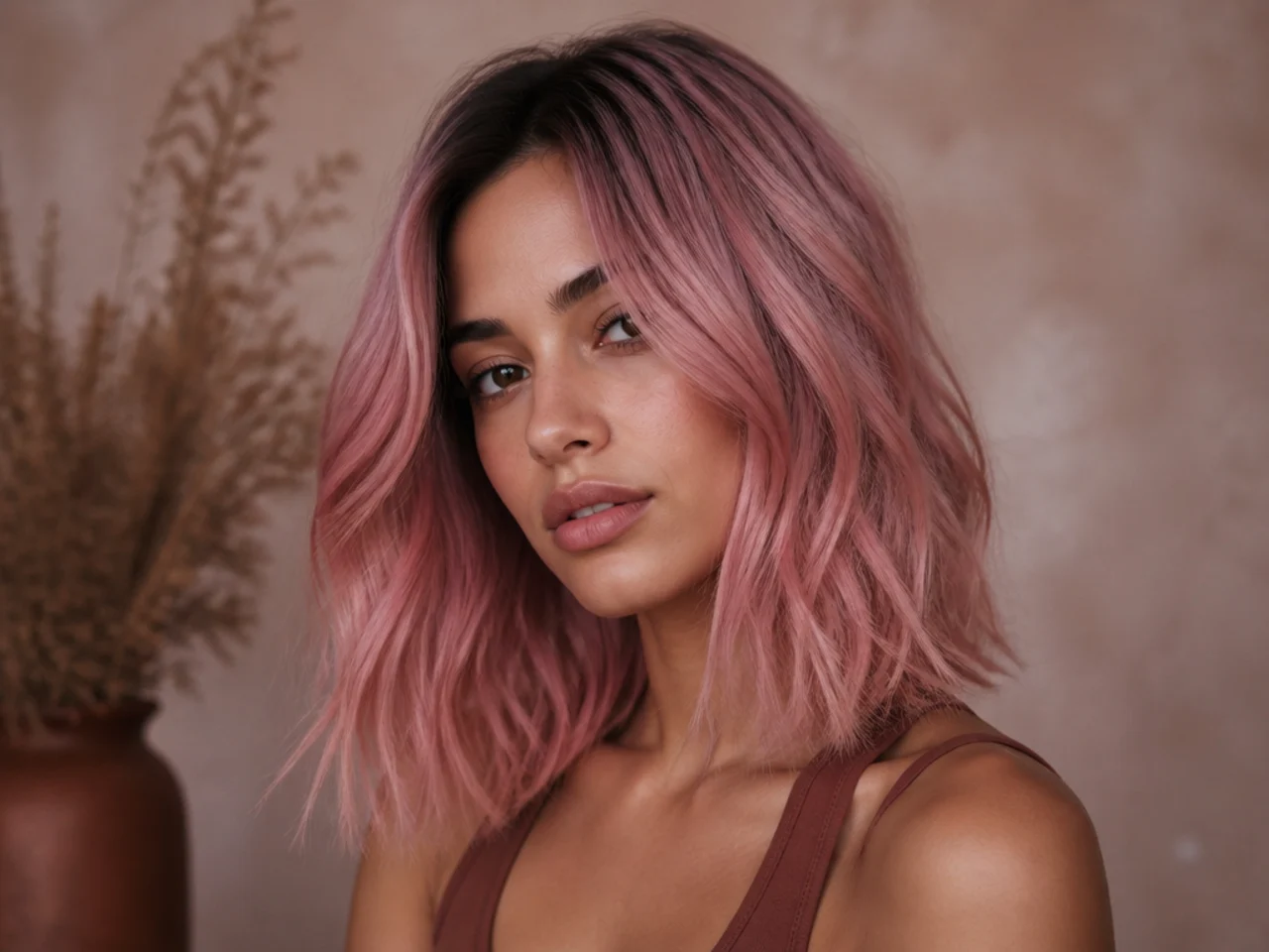 Pink hair with a deep root