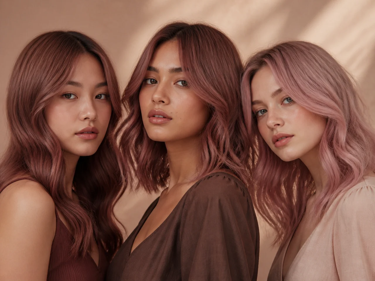 Pink tones compared from rose brown to pastel