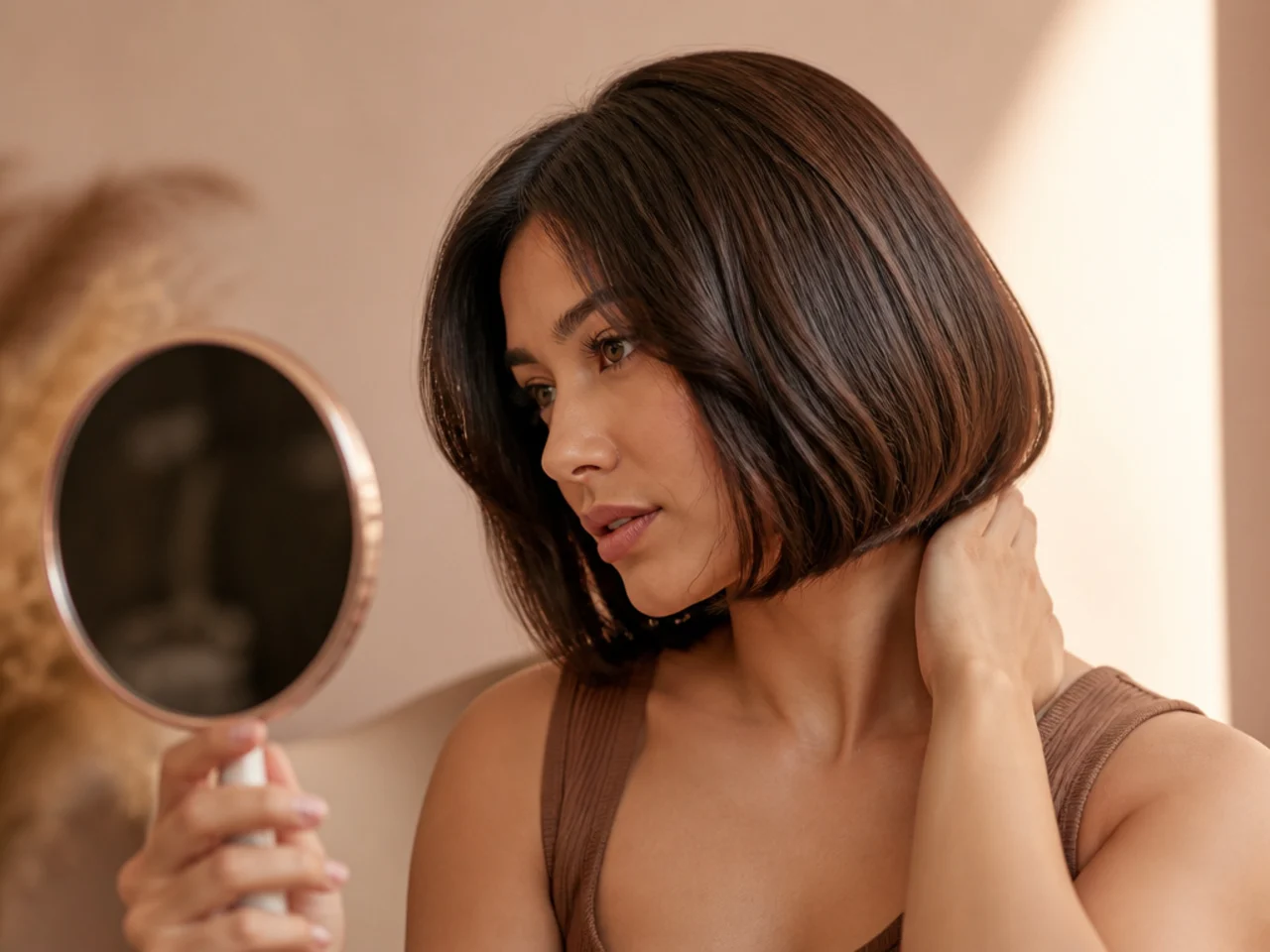 A nape line checked in a handheld mirror