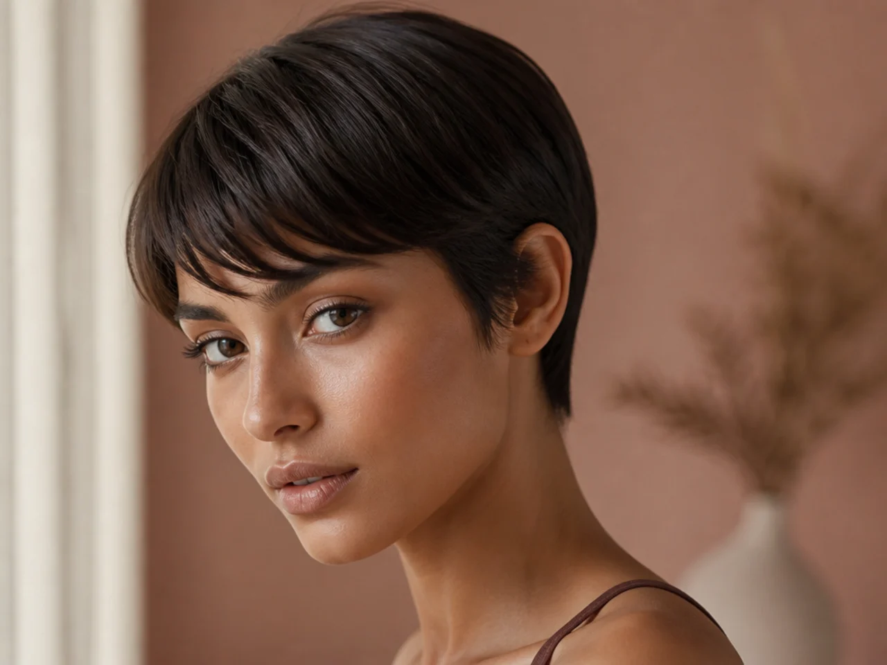 The outline of a short cut at the neck and ear