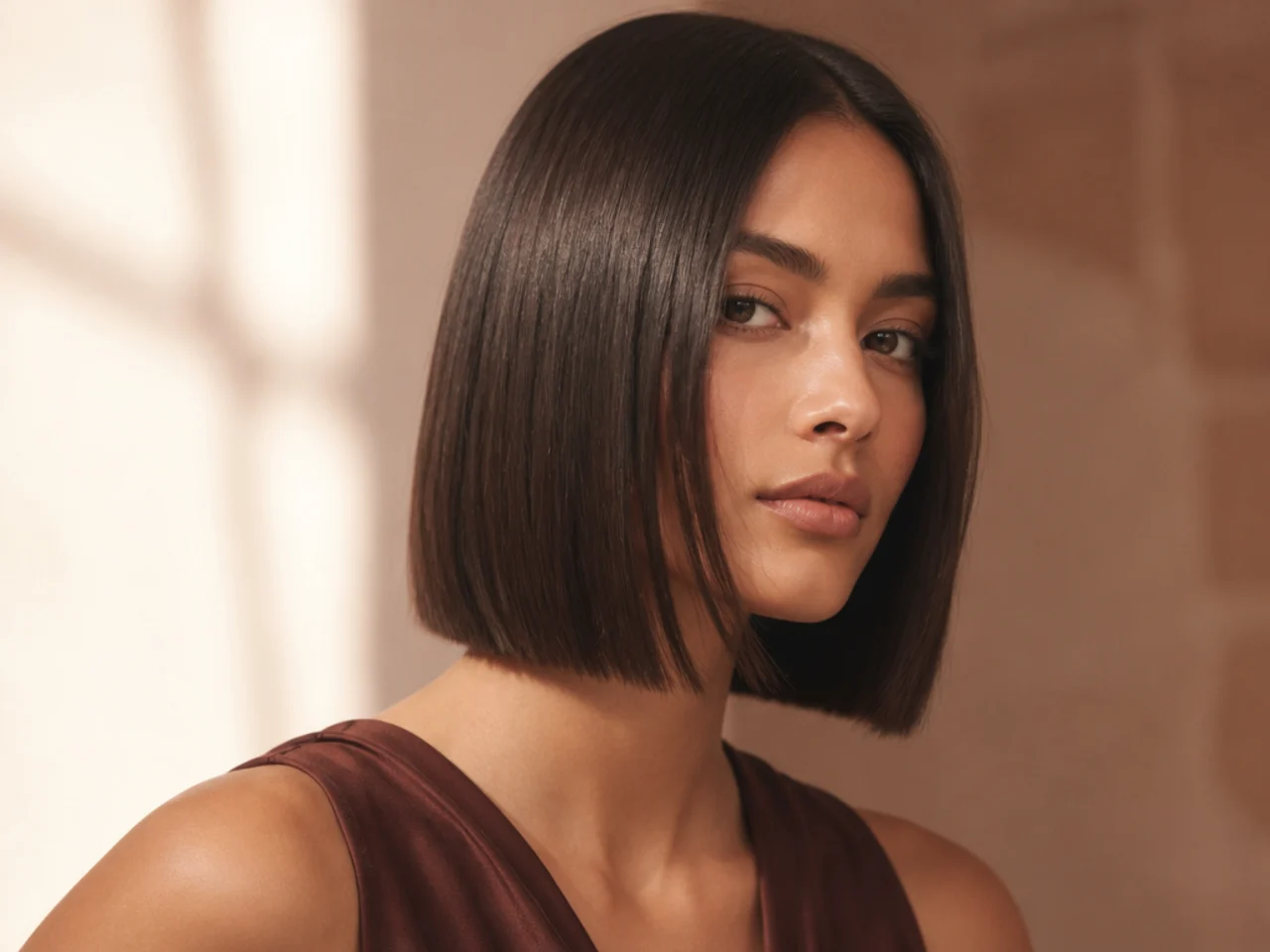 A straightened bob worn down