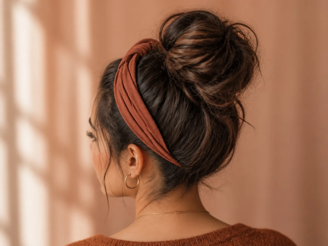 A quick bun worn with a headband