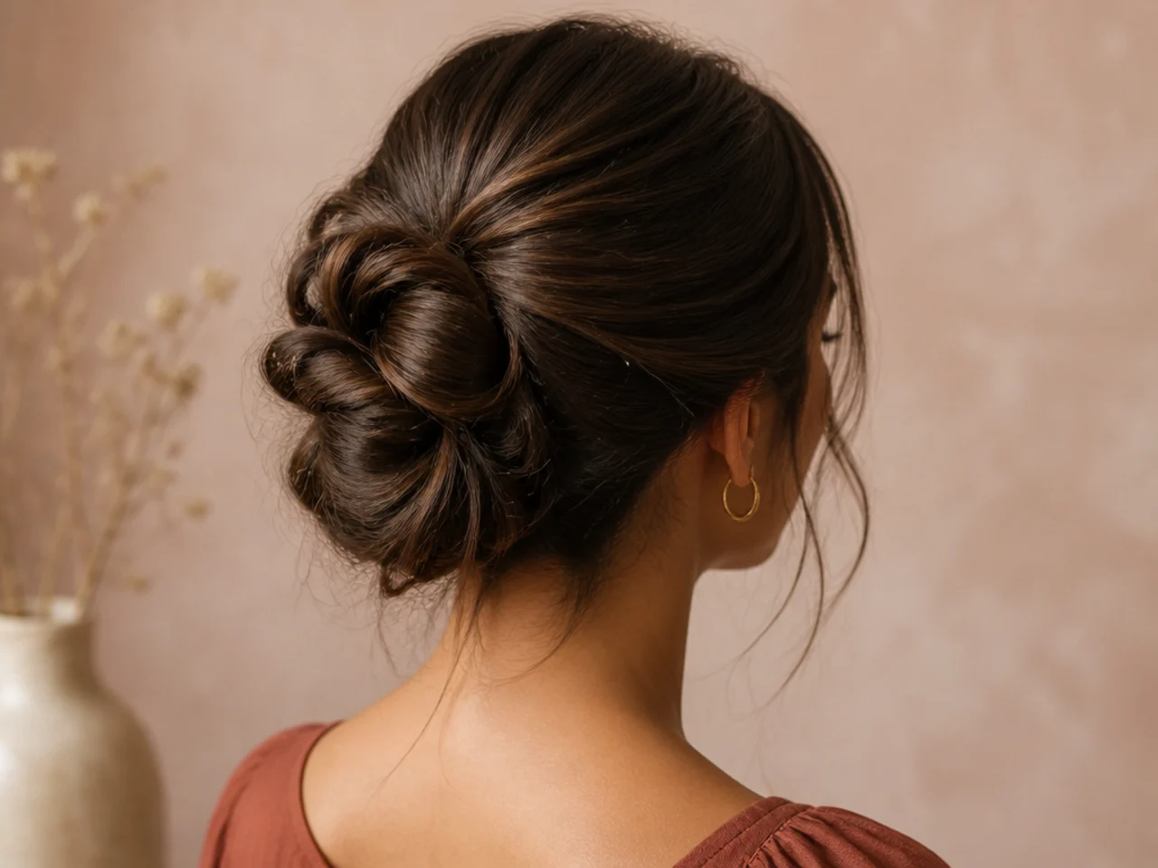 An elaborate pinned bun