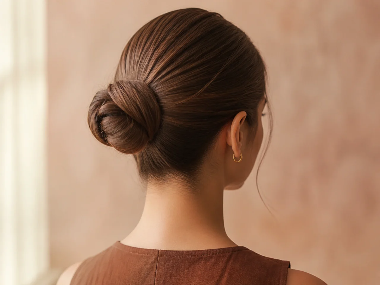 A ponytail wrapped once into a bun