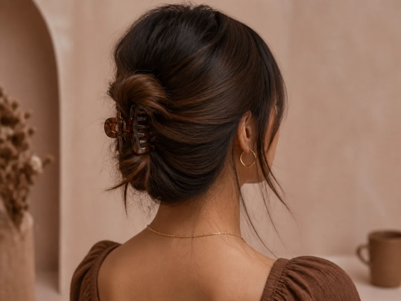 A half-up claw clip bun