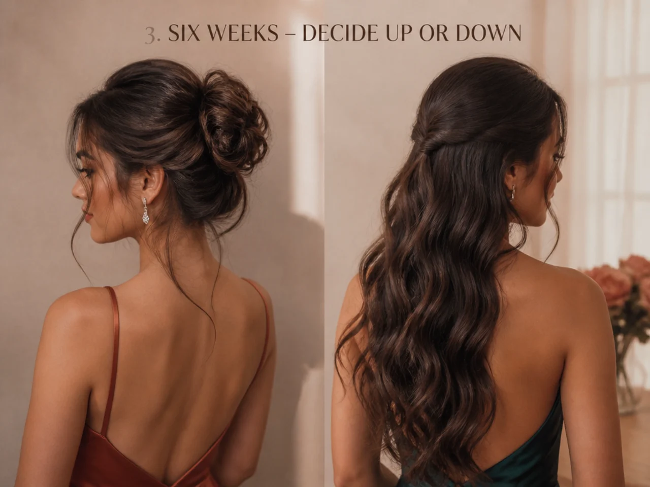 An updo and a down style shown as the two options