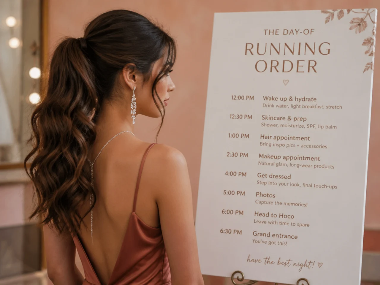 A timed running order written out for the day of the event