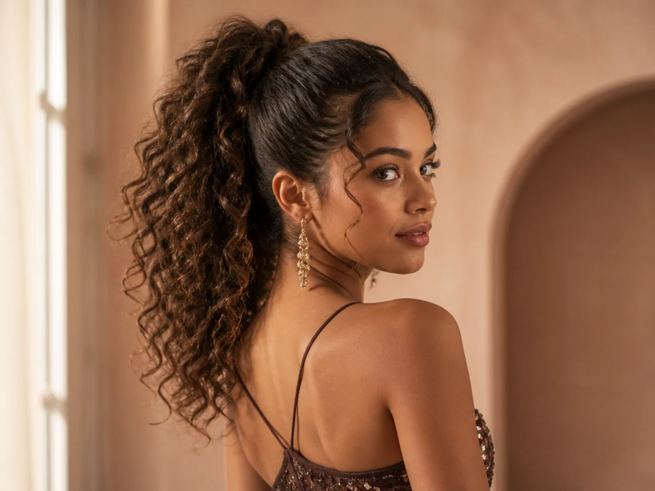 Curly high ponytail