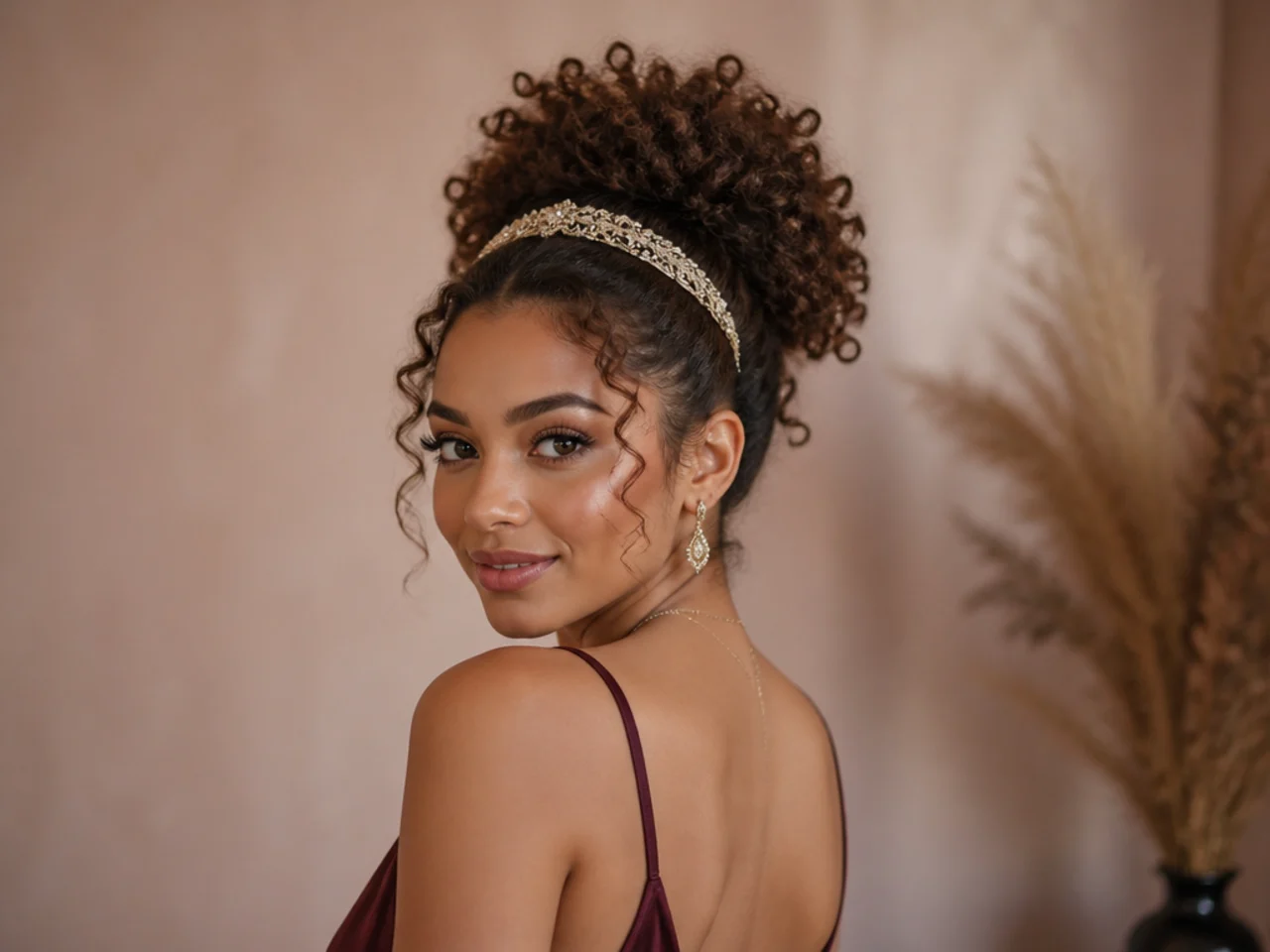 High puff with a decorative headband