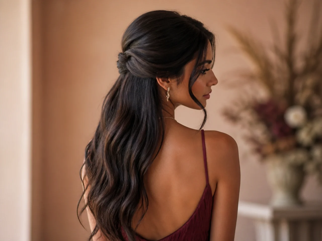 Half-up on thick hair with most length left down