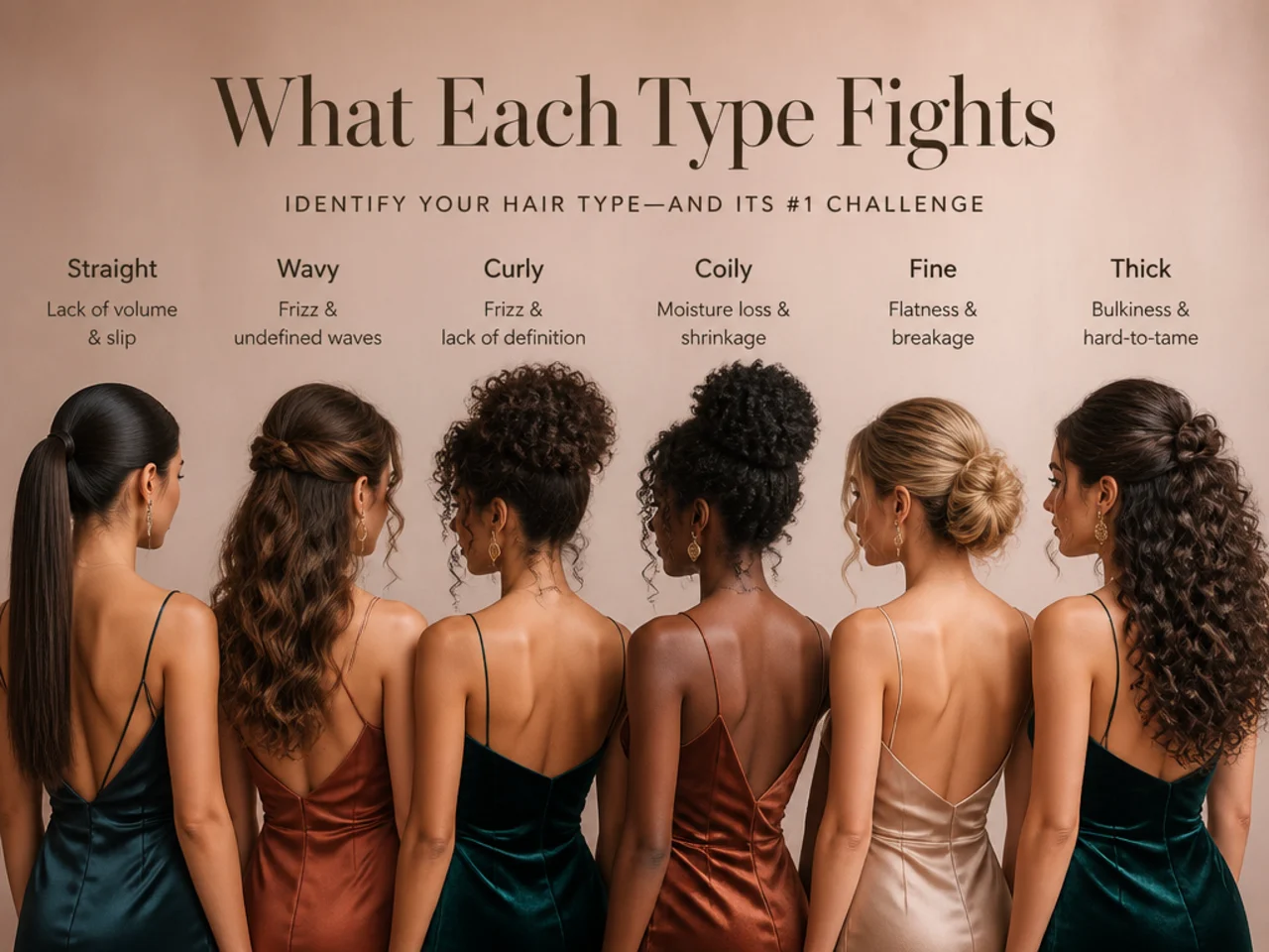 Six hair types shown side by side