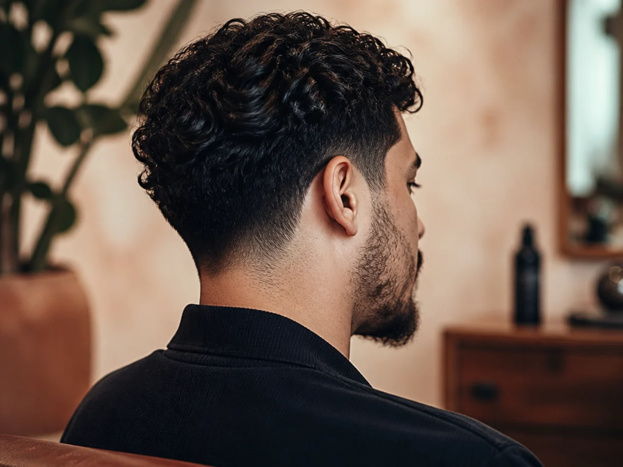 A low taper kept separate from a patchy beard