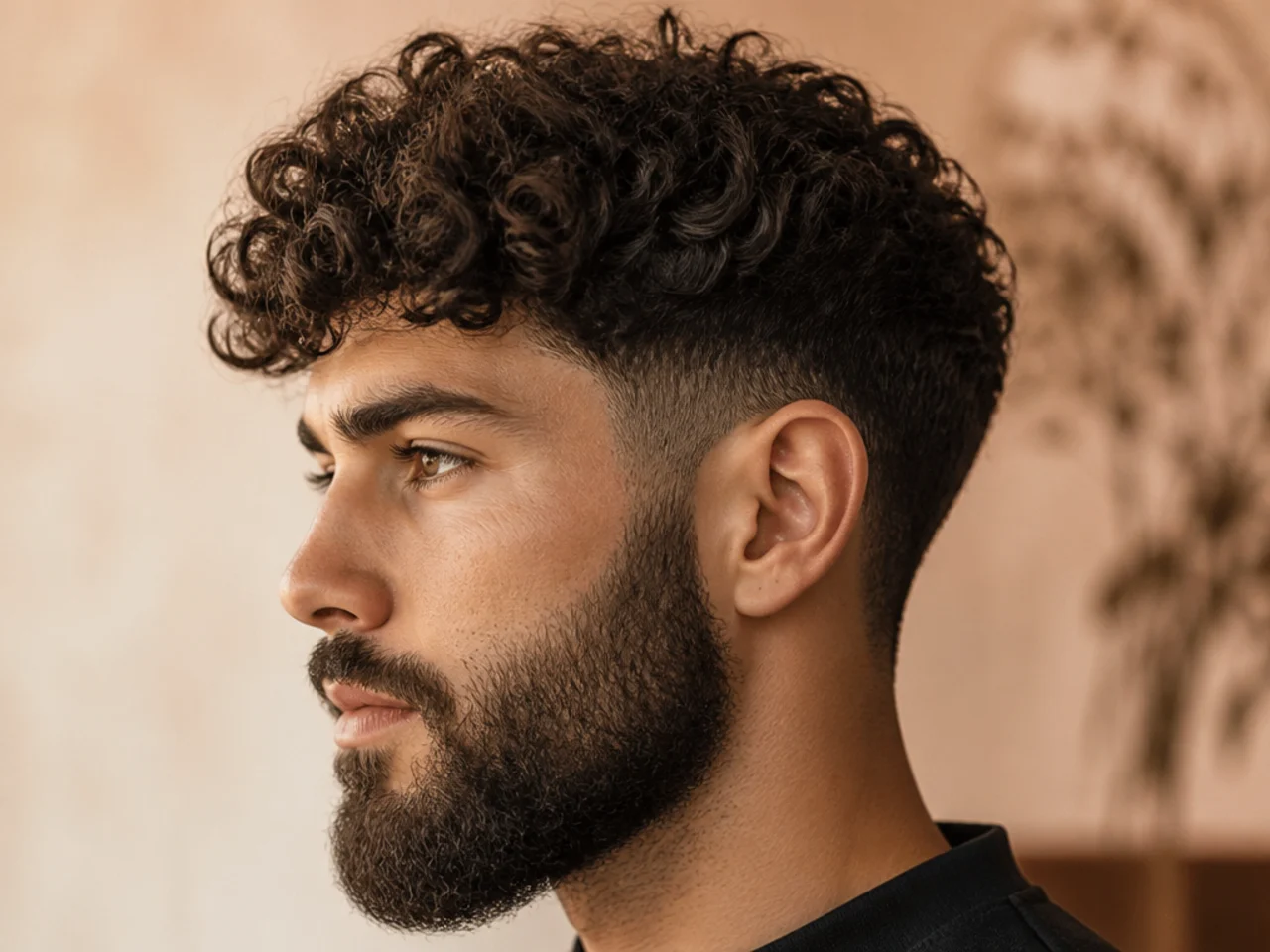 A curly top worn with a full beard