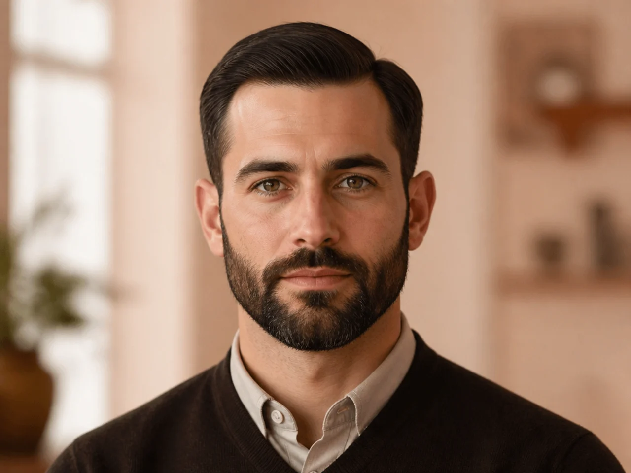 An ivy league haircut with a beard